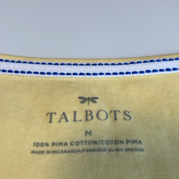 Talbots 100% Pima Cotton V Neck Short Sleeve Sz M Lemon Yellow Tee Shirt Top - Picture 7 of 7